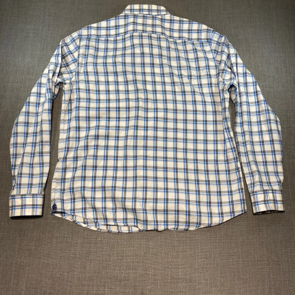 Banana Republic Mens Large Untucked Fit Oxford Shirt Blue Plaid Cotton